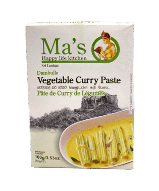 Pasta de curry de legume Dambulla este un amestec aromat de condimente si ierburi care este folosit in mod obisnuit in bucataria din Sri Lanka pentru a pregati curry de legume. Pasta contine de obicei un amestec de ingrediente proaspete, cum ar fi ghimbir, usturoi, ceapa, ardei iute verzi si frunze de curry, impreuna cu o combinatie de condimente macinate, cum ar fi coriandru, chimen, turmeric, seminte de fenicul si seminte de mustar.