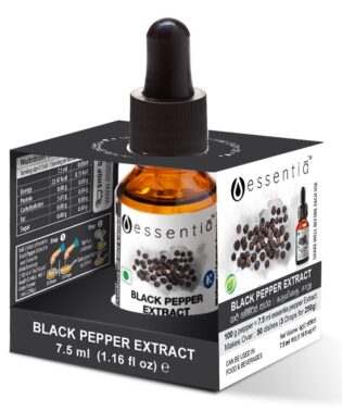 Extractul lichid natural de piper negru de la Essentia este cel mai simplu mod de a va condimenta alimentele si bauturile cu aroma distincta a piperului negru de Ceylon. Extractul nostru de piper negru poate fi folosit pentru a aroma o varietate de alimente, inclusiv bauturi sanatoase, supe, curry, salate, biriyani si deserturi.